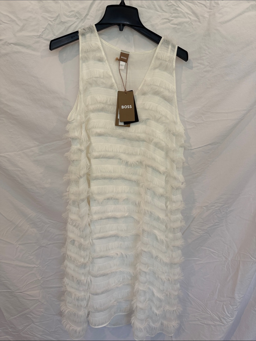 BOSS Difresa White Fringe Dress Size 8 NWT $445